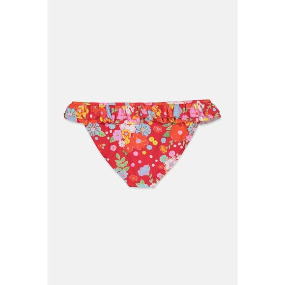 NWT CALIFORNIA SUNSHINE Red Floral Bikini Double Ruffle Hipster Bottom Size S - Picture 3 of 6